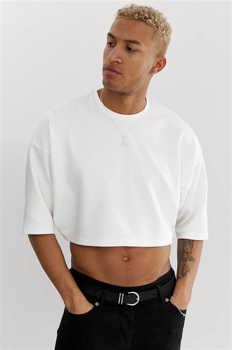 Asos Design Oversized Cropped T Shirt With Half Sleeve In Scuba In