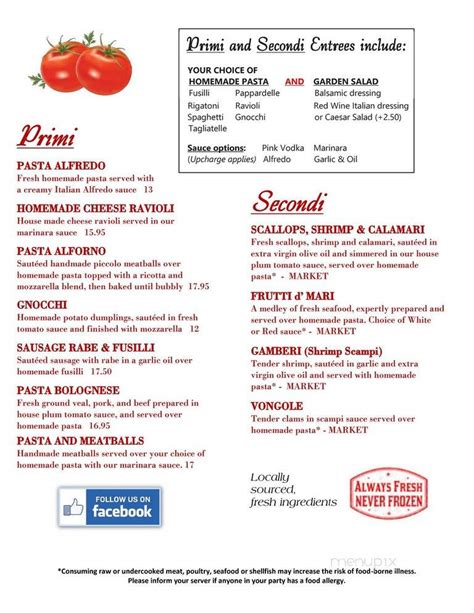 Menu of Benvenuto Restaurant in Cranston, RI 02920