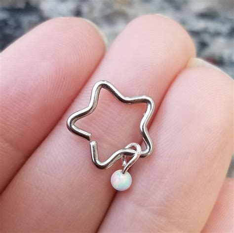 Opal Star Daith Earring Seamless Hoop 16 Gauge 316l Etsy Daith