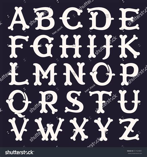 Alphabet Made Out Bones Vector Font Stock Vector Royalty Free