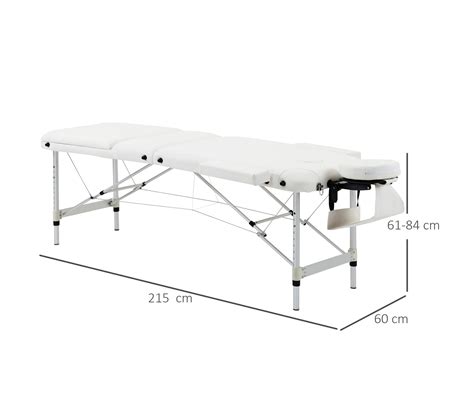 Table De Massage Pliable 3 Zones Réglable Alu Synthétique Pvc Blanc