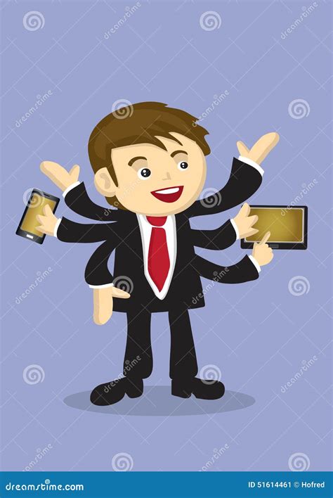 Busy Businessman, Young Man, Brown Hair, White Vector Illustration ...