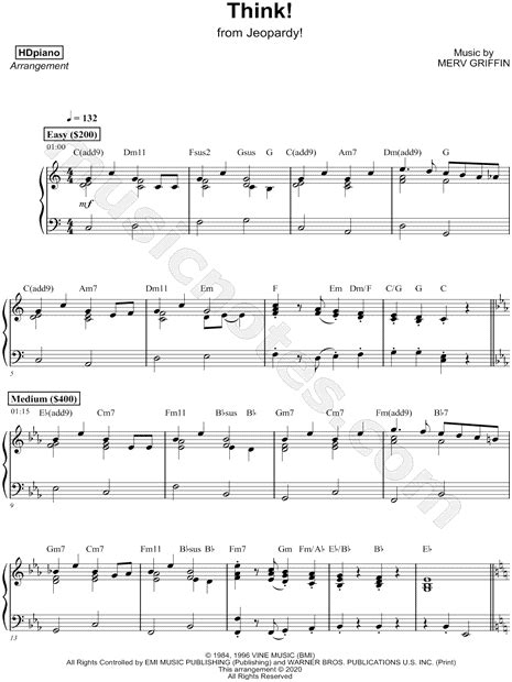 HDpiano "Jeopardy Theme" Sheet Music (Piano Solo) in C Major - Download ...