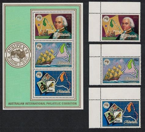 Aitutaki Captain Bligh Ship Map Bird 3v MS 1984 MNH SG 504 MS507