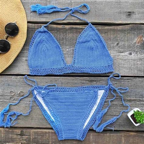 Cupshe Blue Butter Cake Crochet Bikini Set Crochet Bikini Set