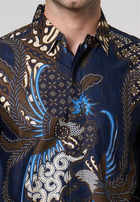 Jual Jayashree Batik Slimfit Dhara Navy Kemeja Batik Pria Lengan