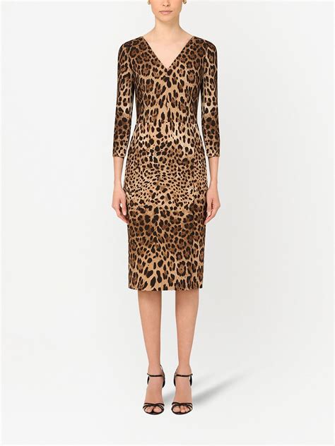 Dolce And Gabbana Leopard Print Midi Dress Brown Farfetch