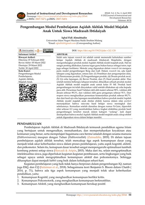 PDF Pengembangan Modul Pembelajaran Aqidah Akhlak Model Majalah Anak