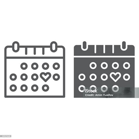 愛日曆線和字形圖示 浪漫和愛情 情人節日期符號 向量圖形 在白色背景的線性圖案向量圖形及更多10號圖片 10號 一個物體 一週 Istock