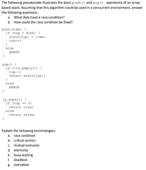 Solved The Following Pseudocode Illustrates The Basic Push Chegg