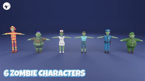 3D model 6 Cartoon Zombie APOCALYPSE Characters VR / AR / low-poly ...