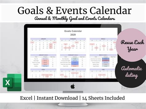 Excel Calendar Editable Calendar Spreadsheet Calendar Template Goal Calendar Event Calendar ...