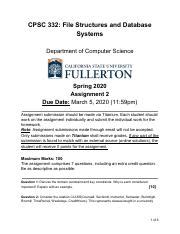 Cpsc Assignment Pdf Cpsc File Structures And Database Systems