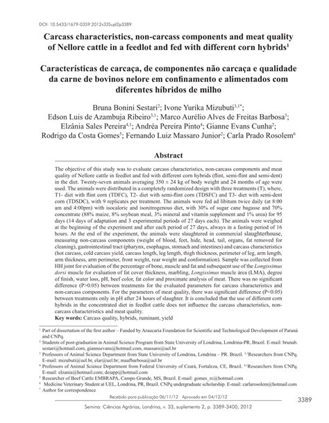 Pdf Carcass Characteristics Non Carcass Components And Meat Quality