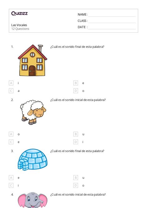 50 Vocales Hojas De Trabajo Para Grado 2 En Quizizz Gratis E Imprimible