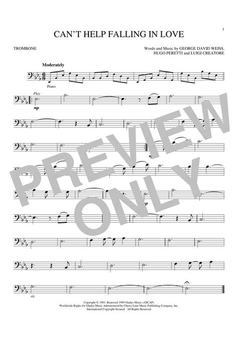 Cant Help Falling In Love By Elvis Presley Sheet Music For Trombone Playalong At Sheet Music Direct