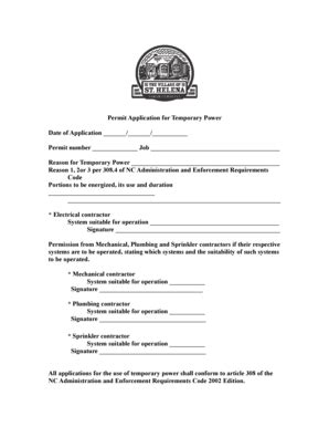 Fillable Online Permit Application For Temporary Power Village Of St