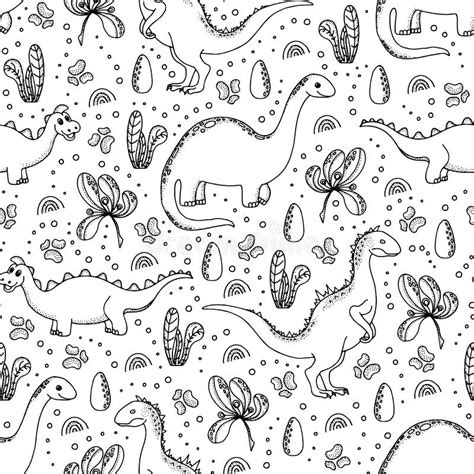 Cute Dinosaurs Hand Drawn Vector Seamless Pattern Stock Vector