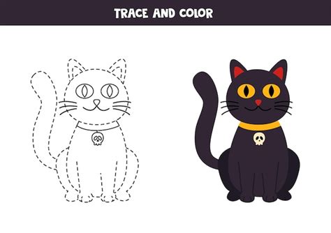 Premium Vector Trace And Color Cute Halloween Cat Worksheet For Kids