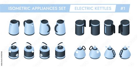 Isometric Appliances Set Of Electric Kettles Four Types Of Tea Boilers