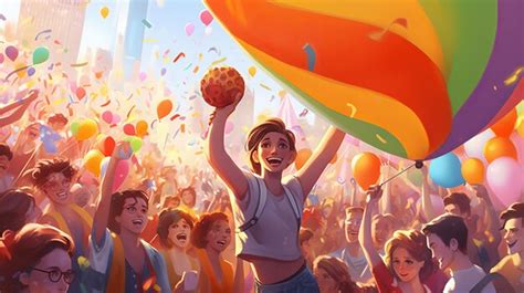 Desfile de gays y lesbianas con una bandera arco iris Día del orgullo LGBTQ Día del orgullio gay