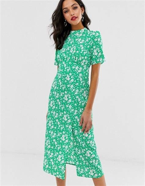 Asos Design Midi Tea Dress With Buttons In Floral Print Asos Tea