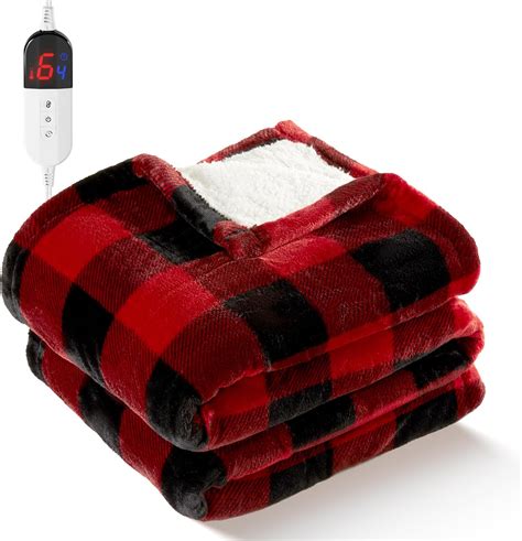 Sunbeam Microplush Heated Throw Blanket Red Buffalo Plaid