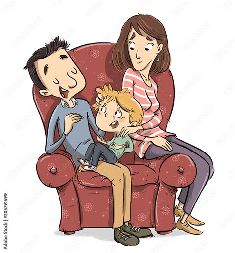 Padres Hablando Con Su Hijo En El Sofa Ilustraci N De Stock Adobe Stock