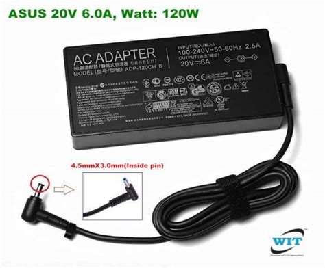 Asus 20v 60a Watt 120w Port 45mmx30mminside Pin Laptop Ac Charger Model A17 120p2a