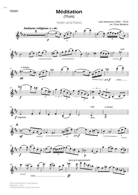 Meditation from Thais Violin and Piano Individual Parts arr César