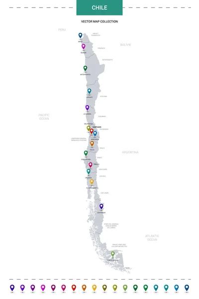 Chile mapa con marcas de puntero de ubicación Plantilla vectorial