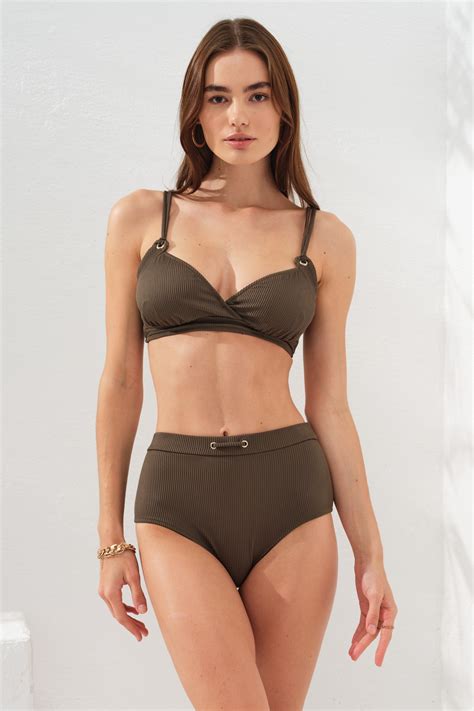 Pierre Cardin Balenli Toparlayıcı İnce Askılı Bikini Takım Haki 231214