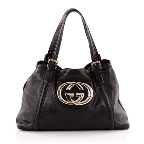 Buy Gucci Britt Tote Leather Medium Black 1388001 Rebag