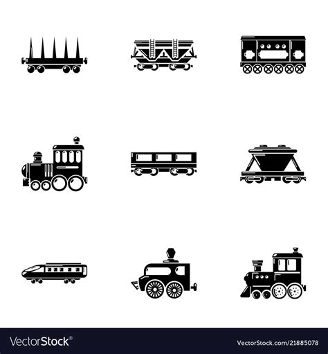 Steam Locomotive Icons Set Simple Style Royalty Free Vector