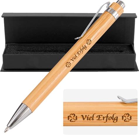 Laoye Stylo bille en bambou avec gravure trèfle Cadeau durable pour