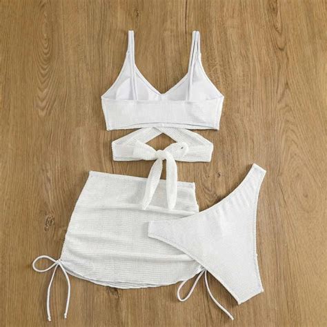 2026 Rough Surface Bikini Lace Up High Waist Bikinis Set 3 Piece Split