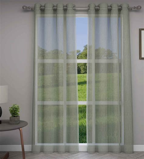 Buy Grey Polyester Solid Ft Sheer Eyelet Door Curtain Set Of By