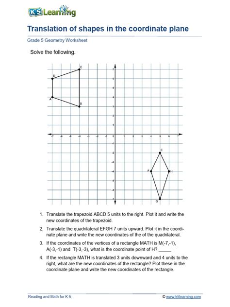 Translation Of Shapes In The Coordinate Plane 1 Pdf