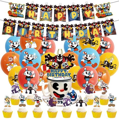 Buy IOSCDH 34 Pcs Cuphead Birthday Party Decorations Cuphead Theme