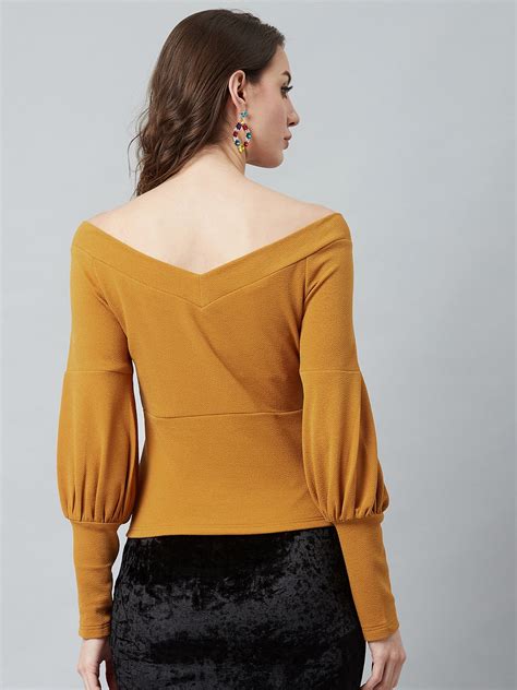 Athena Women Mustard Yellow Solid Top Athena Lifestyle