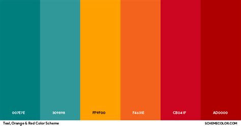 Teal Orange And Red Color Scheme Palettes