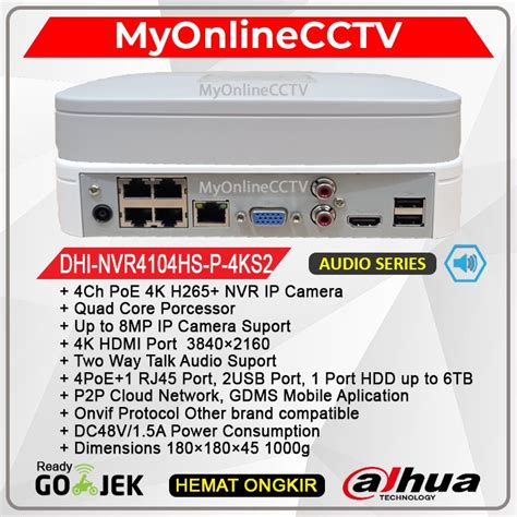 Jual DAHUA DHI NVR4104 P 4KS2 4CH PoE NVR IP Camera CCTV 4K H265 RESMI