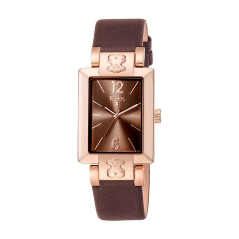 Reloj Anal Gico Plate Sq De Acero Ip Rosado Con Correa De Piel Marr N