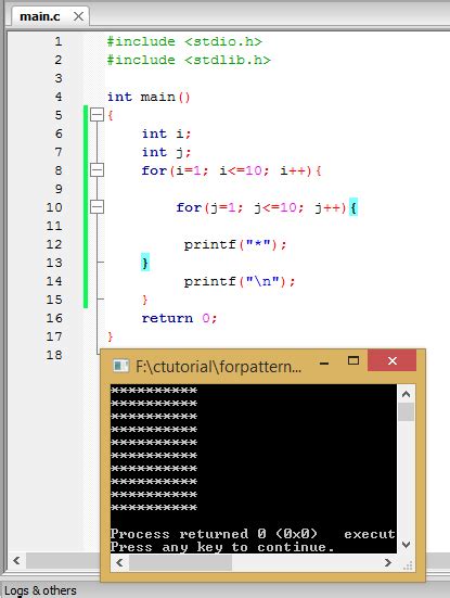 Rectangular Or Square Star And Number Pattern In C Using For Loop