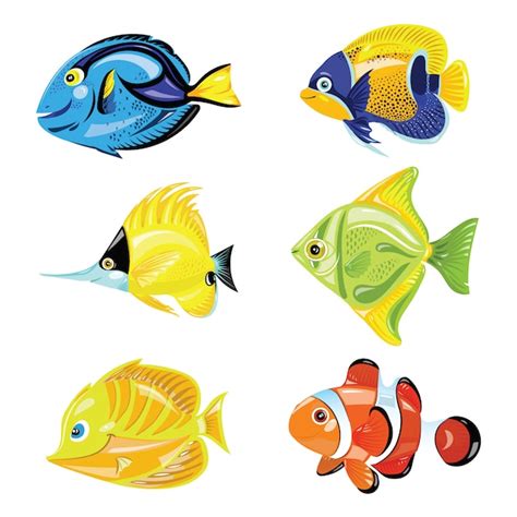 Conjunto de peces de dibujos animados colección de peces de colores