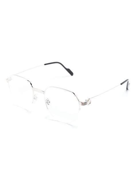 Cartier Eyewear Round Half Rim Glasses Silver Farfetch