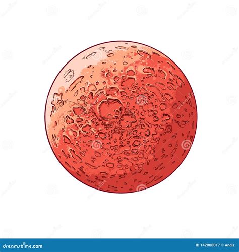 Hand Drawn Sketch Of Planet Mars In Color Isolated On White Background