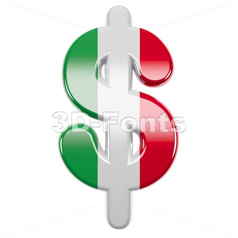 Italian flag dollar currency sign | 3d symbol on white background