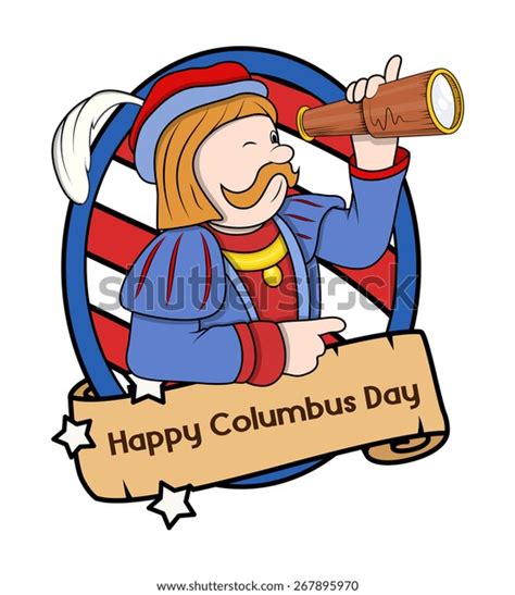 Columbus Day Cartoon Man Telescope Vector Stock Vector Royalty Free