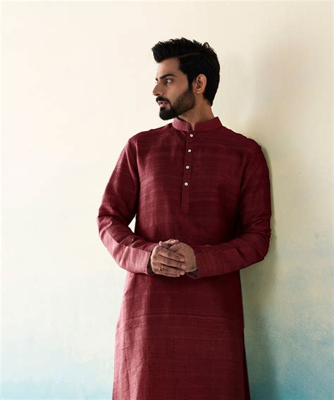 Maroon Raw Silk Mens Kurta Churidar Set Weaverstory